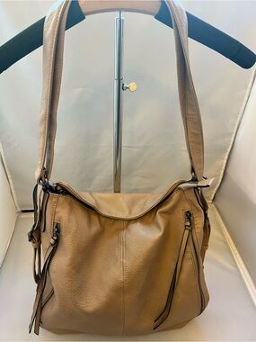 Angel Kiss Tan Shoulder Hobo with Tassel Zippers